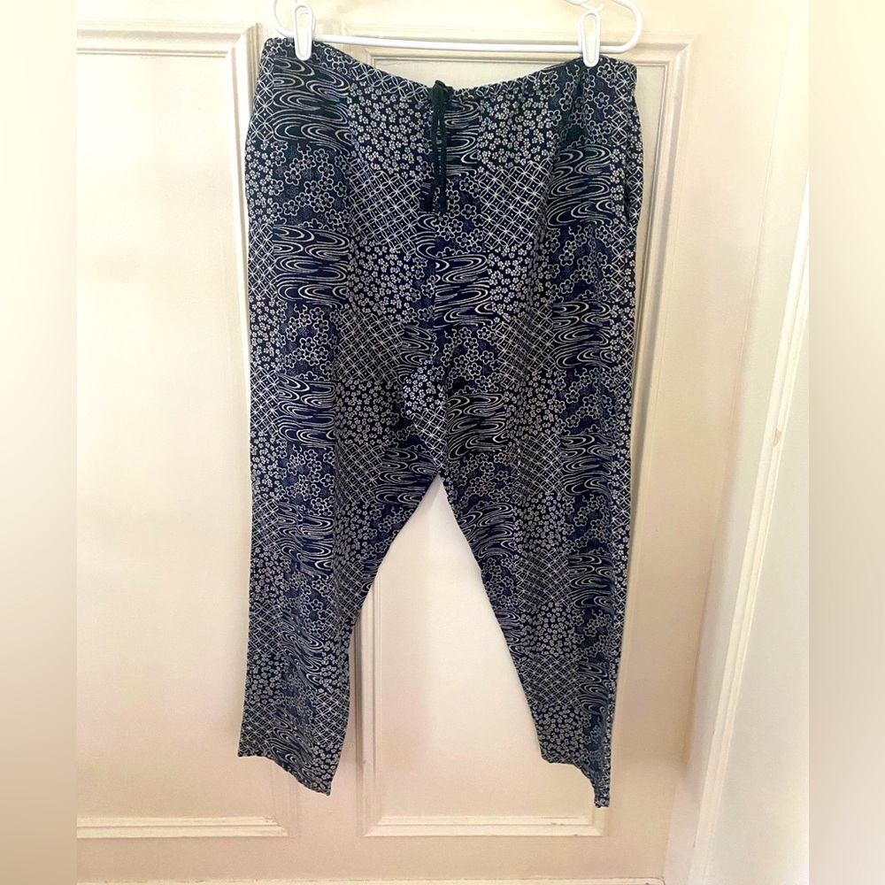 Skids Pants Navy Blue with white floral Japanese print one size fits all